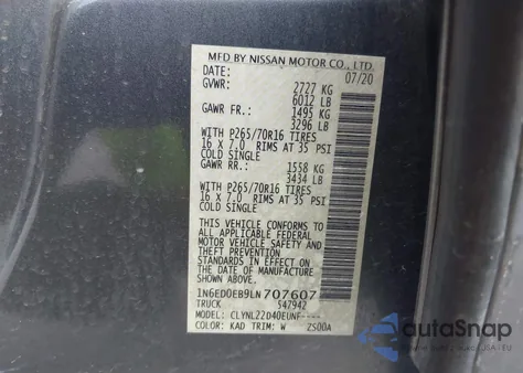 2020 Nissan Frontier Sv 4X4 from USA, damaged, VIN 1N6ED0EB9LN707607